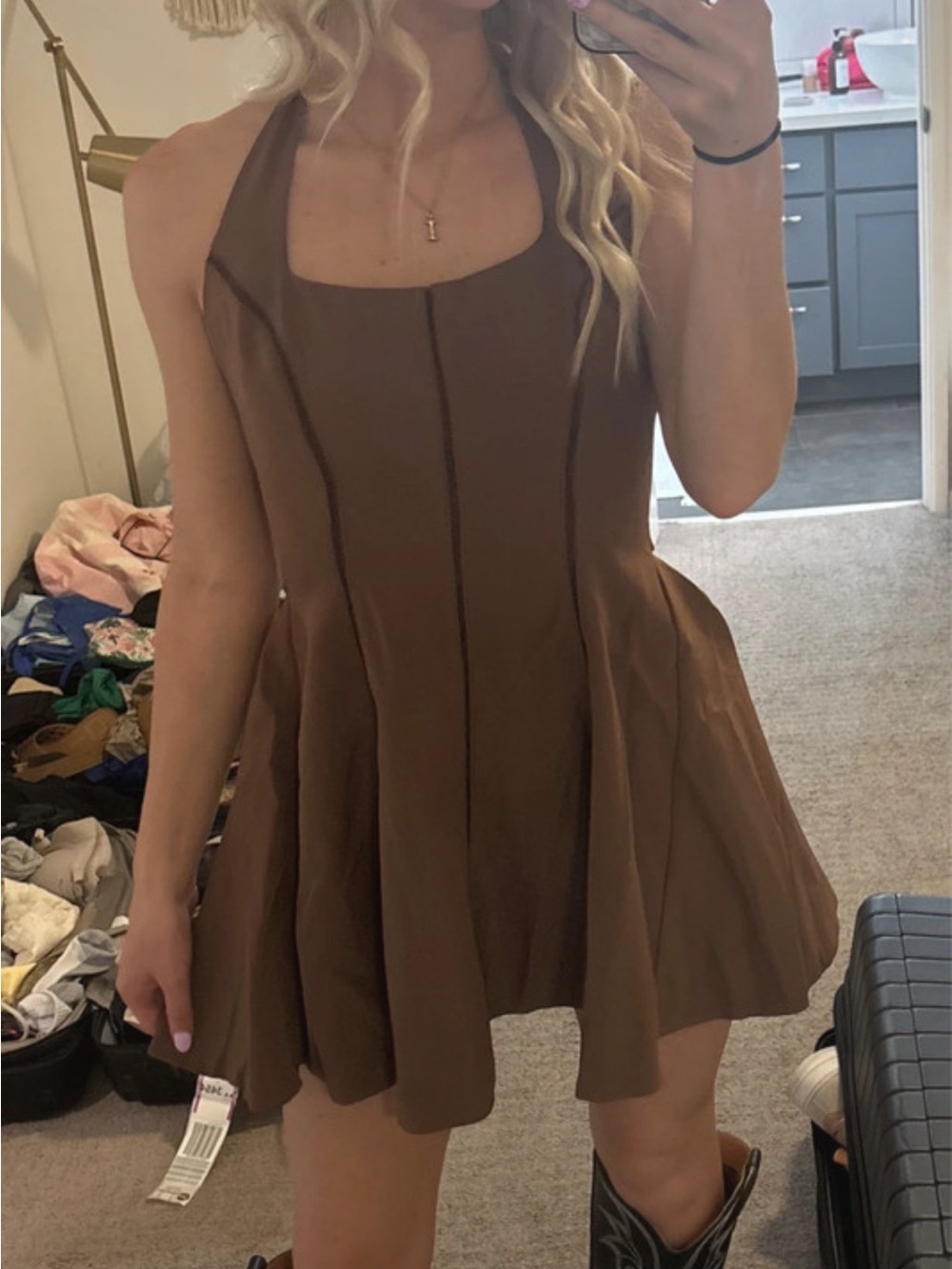 Women’s Brown Halter  Mini Dress